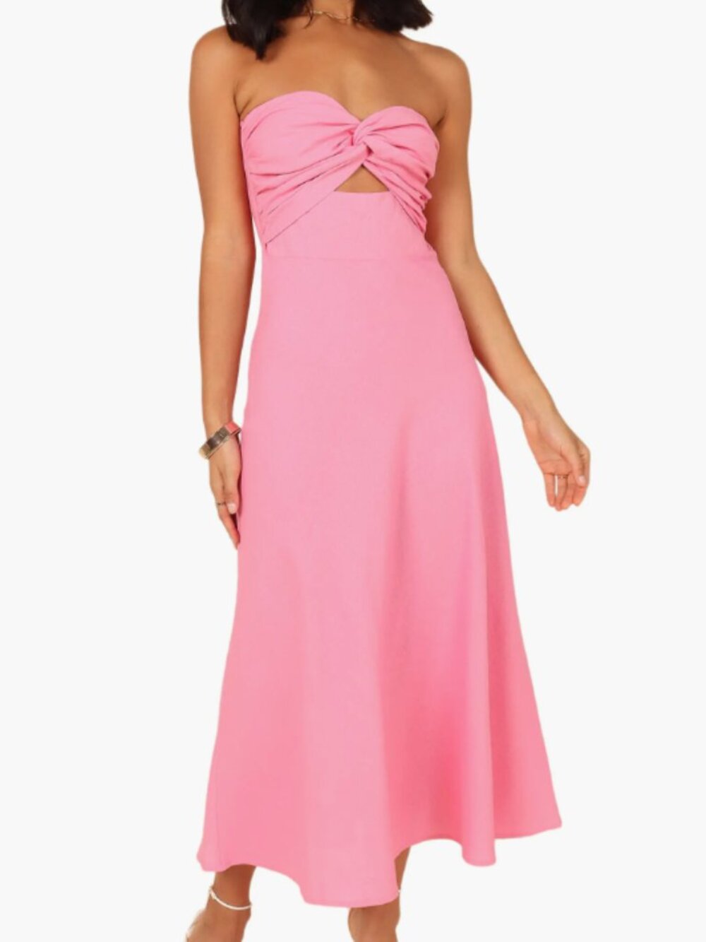 Rosetta Cutout Cotton & Linen Strapless Dress